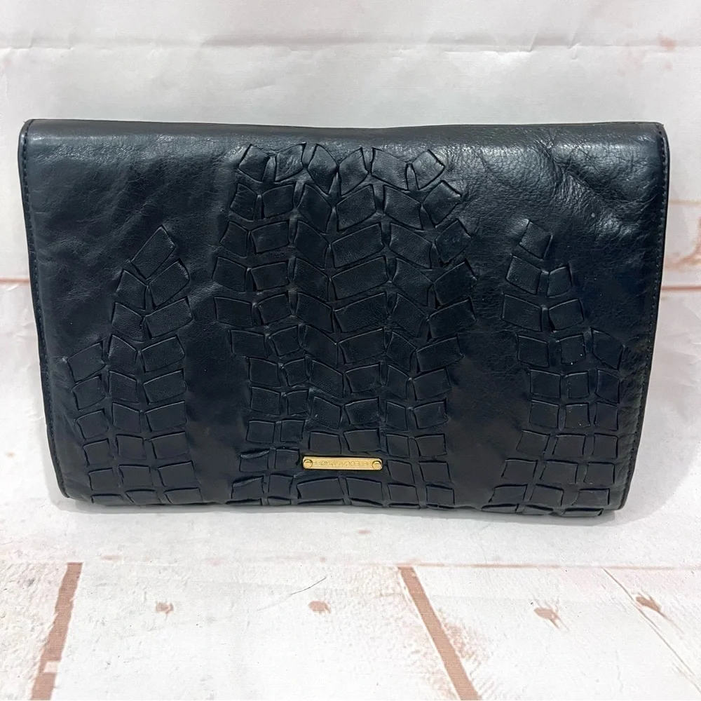 Rebecca Minkoff Weaved Leather Gold Buckle Envelope Clutch Purse